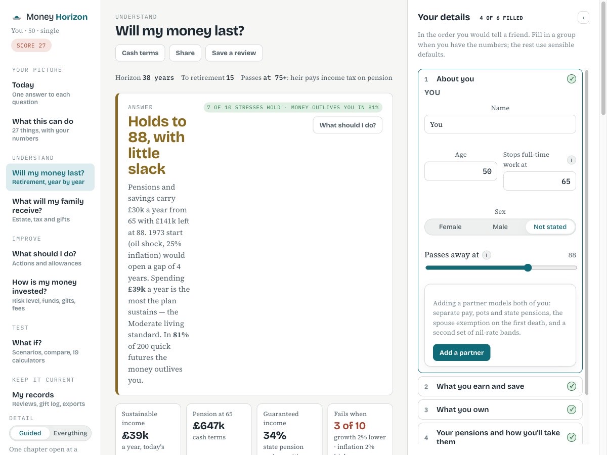 Will my money last? — Money Horizon
